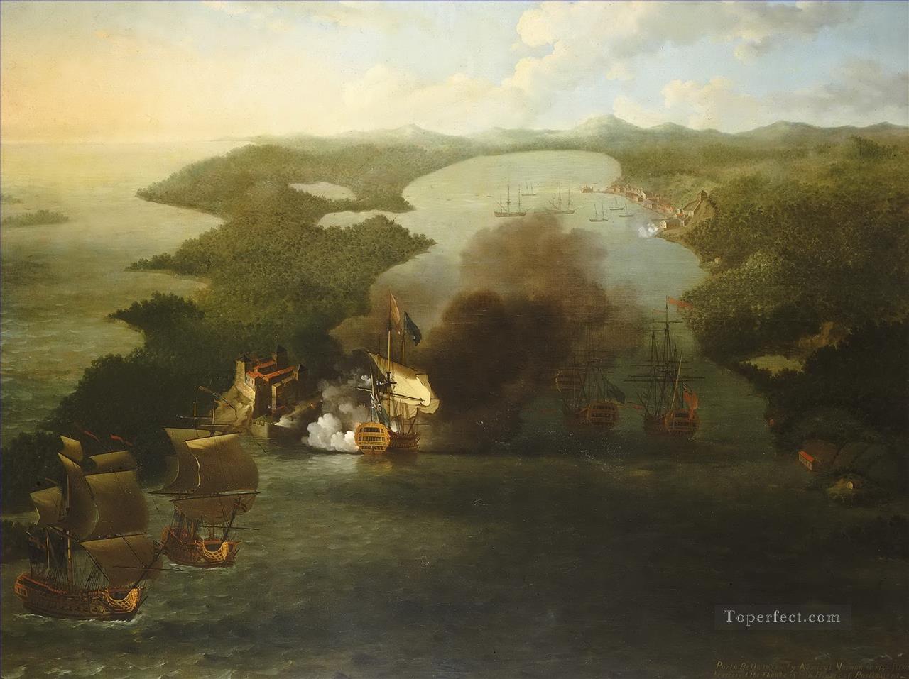 Samuel Scott 2 Naval Battles Oil Paintings